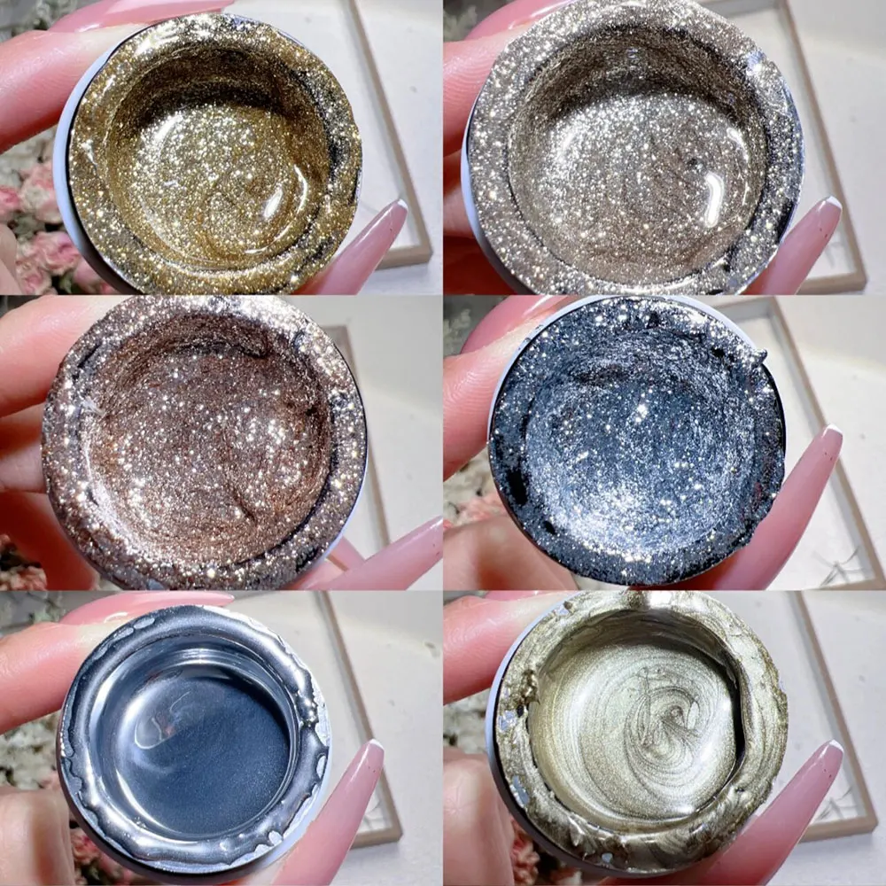 Sprankelende Glitter Nagellak Gel Goud Zilver Reflecterende Metallic Nagelgel Hoge Dichtheid Schilderij Voering Franse Stijl Gellak 5/8