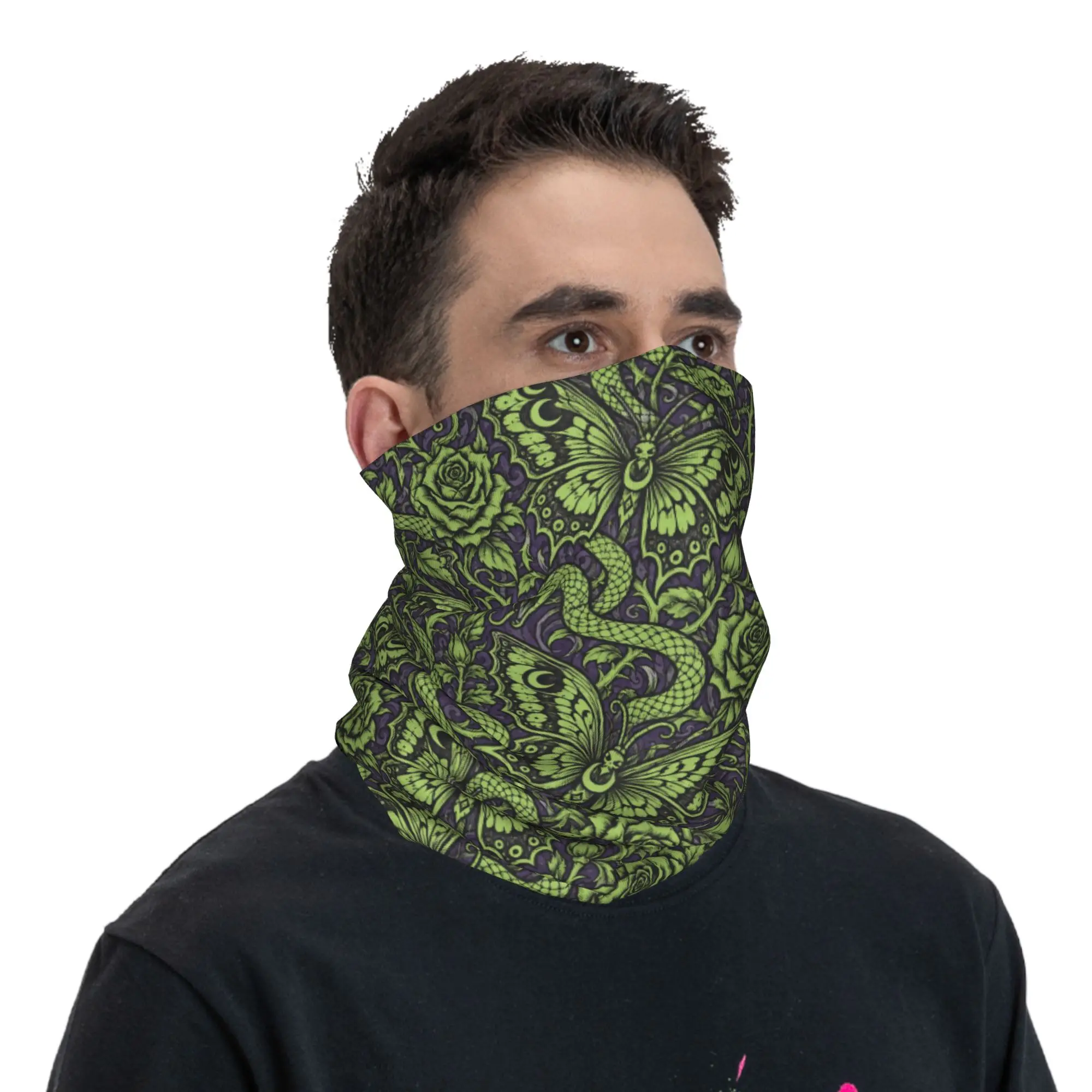 Gothic Snake Rose Butterfly Print Bandana Fashion Punk Cycling Mask Hiking Sun Protection Balaclava Breathable Face Masks