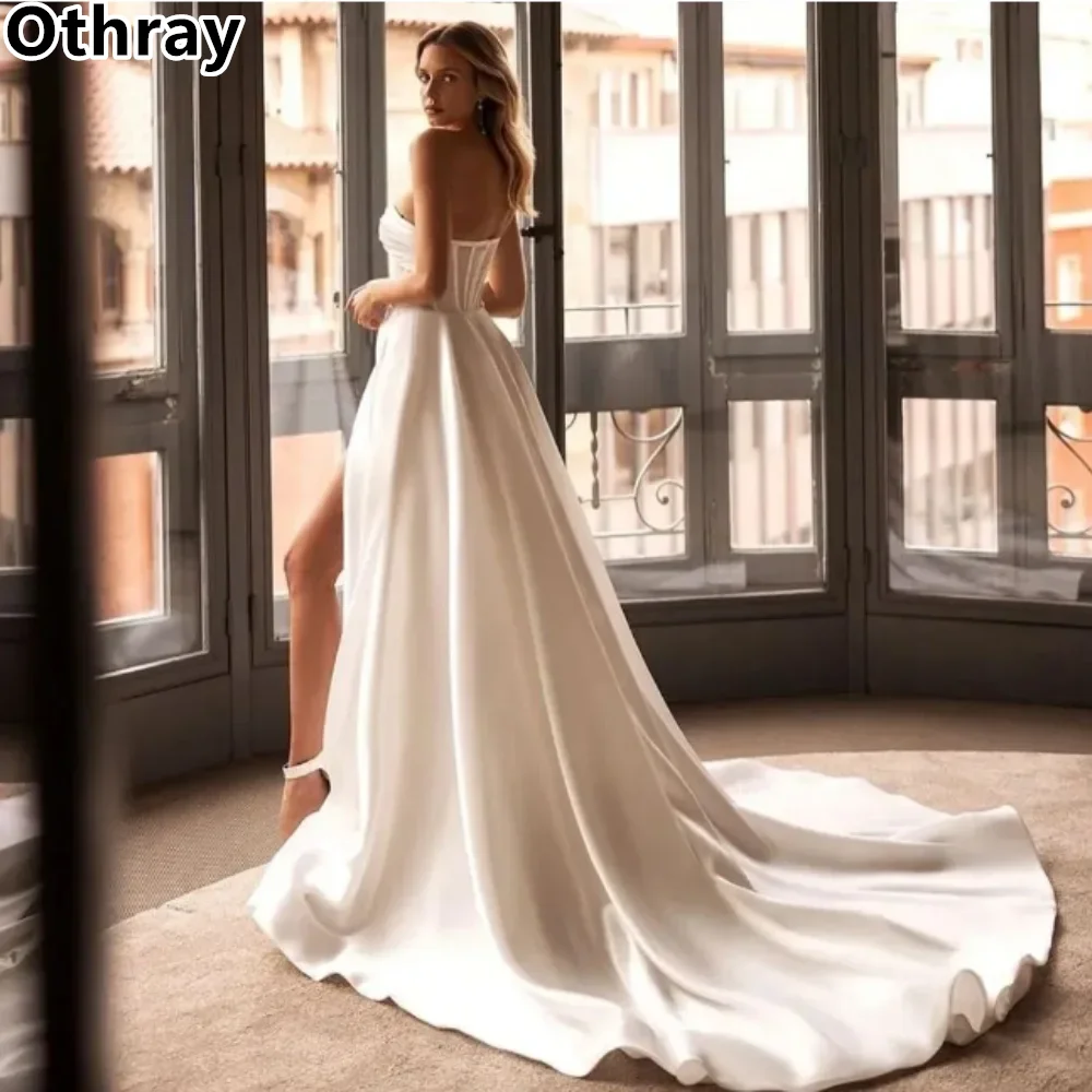 Otray-vestido De Novia De satén para mujer, traje plisado con escote Corazón, corsé con abertura lateral alta, corte en A