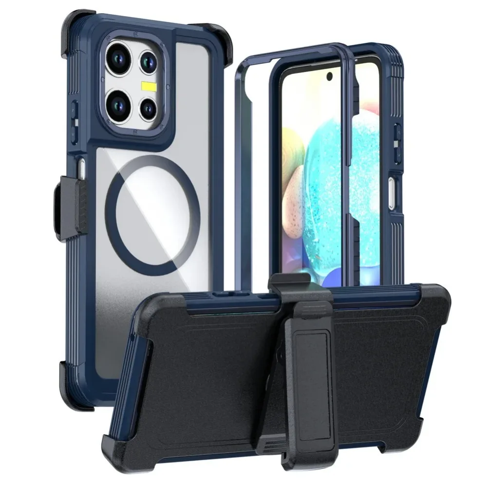 Capa Magnética Reforçada 3 em 1 para Motorola Moto G Power Stylus 5G Play 2026 2025 2024 com Suporte Antichoque e Clipe de Cinto