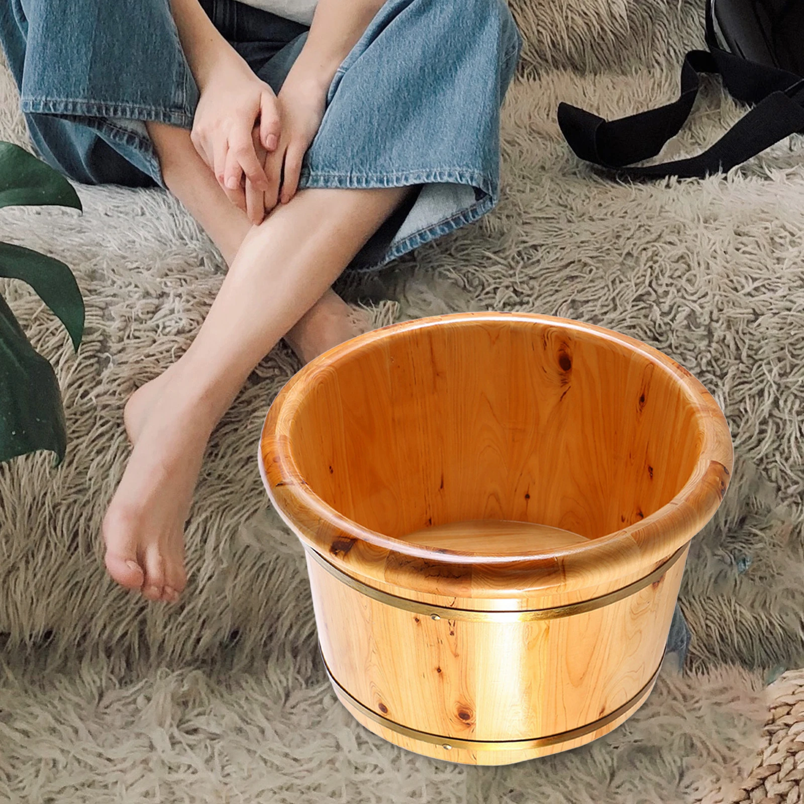 Foot Soaking Basin Wooden Foot Basin Round Edge Convenient Sauna Foot Tub Foot Bath Barrel for Women Men Soaking Feet SPA Hotel