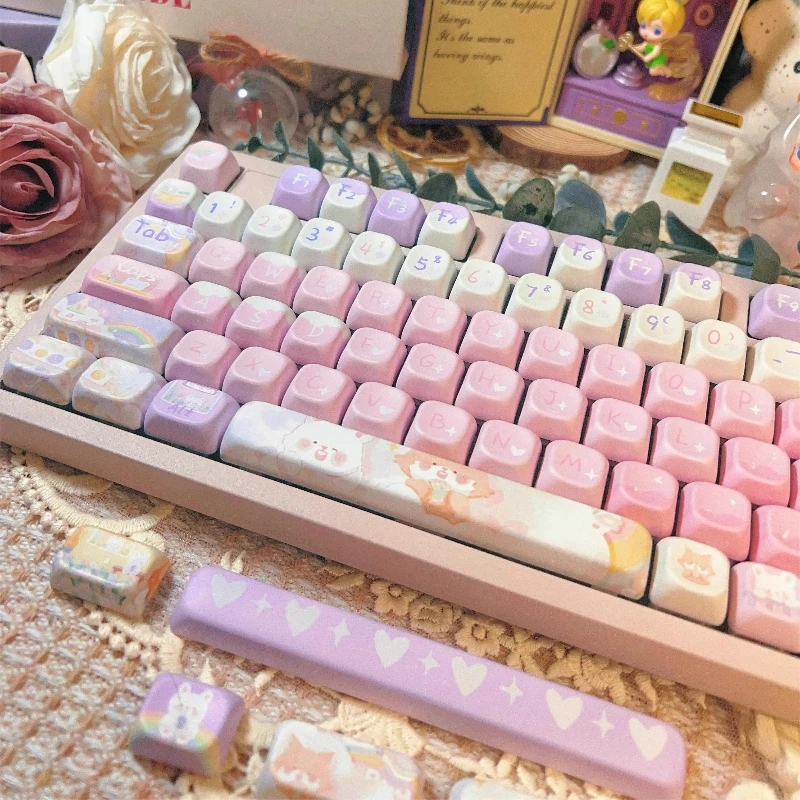 MiFuny Cute Sweet Fox Theme Keycaps Set PBT Cherry/mda/eoa Profile Keycap Customized Pink Key Caps for Mechanical Keyboard Gifts