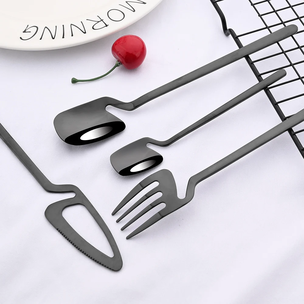 24Pcs Western Black Dinnerware Stainless Steel Cutlery Set Knife Fork Spoon Dinner Flatware Set Kitchen Silverware Tableware view 4