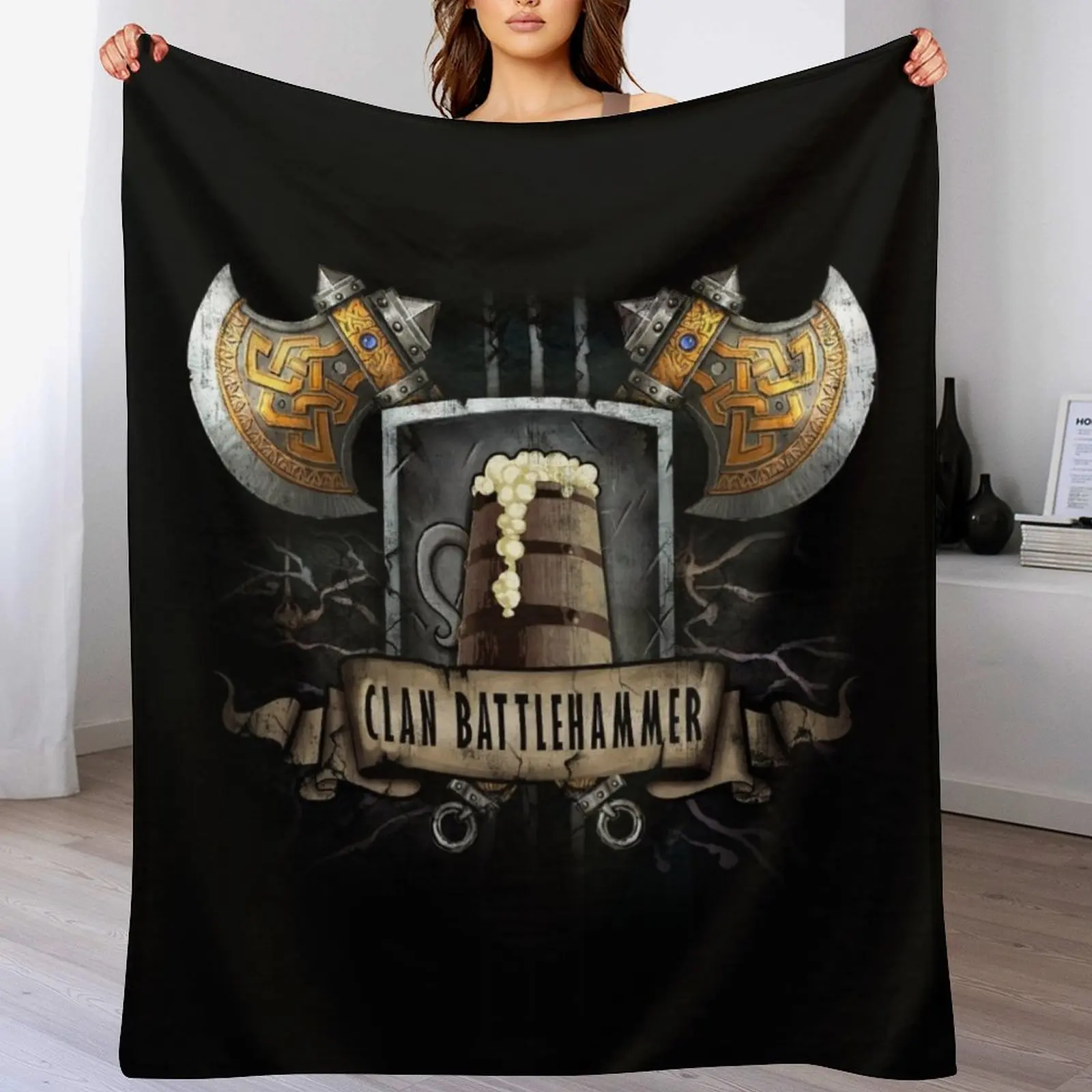 Clan Battlehammer Mithral Hall Dwarf Faerun Fourthpeak Frost Hills Throw Blanket Thermal Plaid Blankets