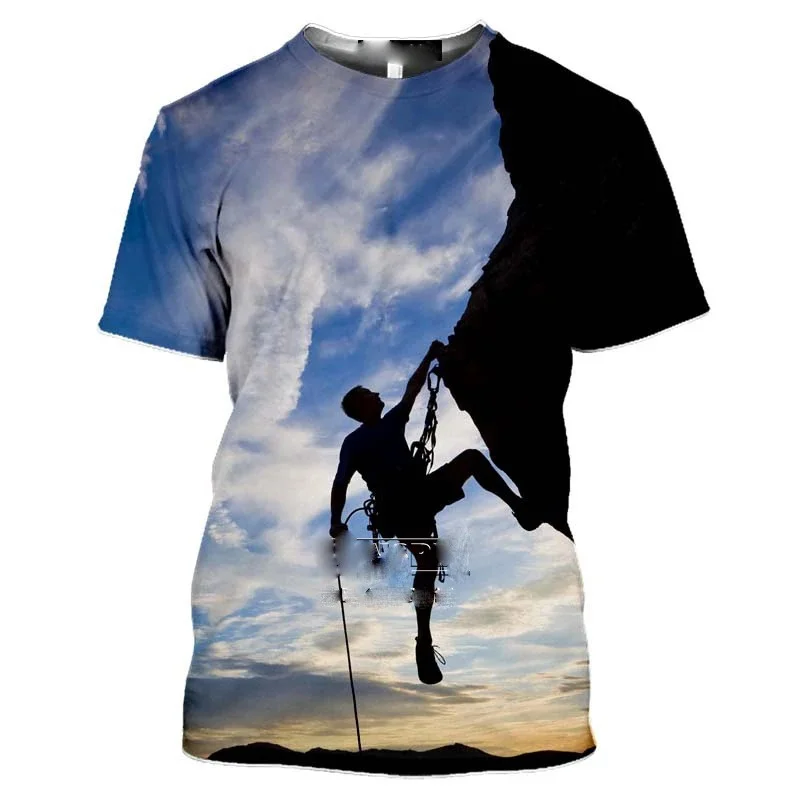 3D Outdoor Mountain Climbing Climber Hiking Printing T Shirt Kid Fashion Sports T-shirts Men Fitness Short Sleeves Tee Shirt Top