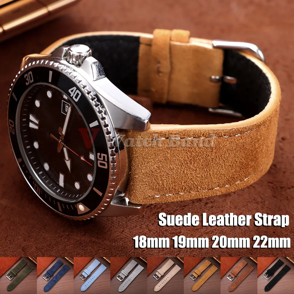 Bracelet de montre en cuir suédé 18mm 19mm 20mm 22mm gris bleu noir marron avec coutures, bracelet de rechange à dégagement rapide
