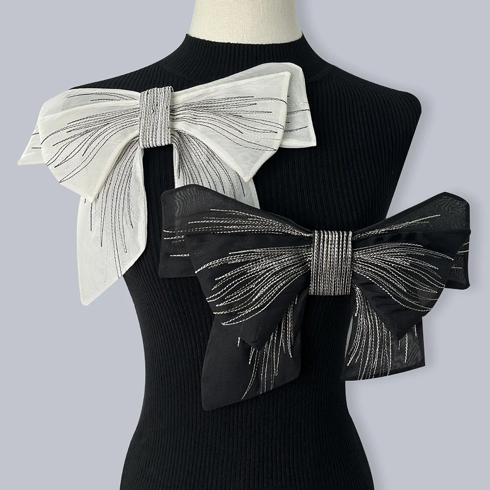 1Pc Big White Black Bow Patch Handmade Repair For Clothes Accessories 29*24cm