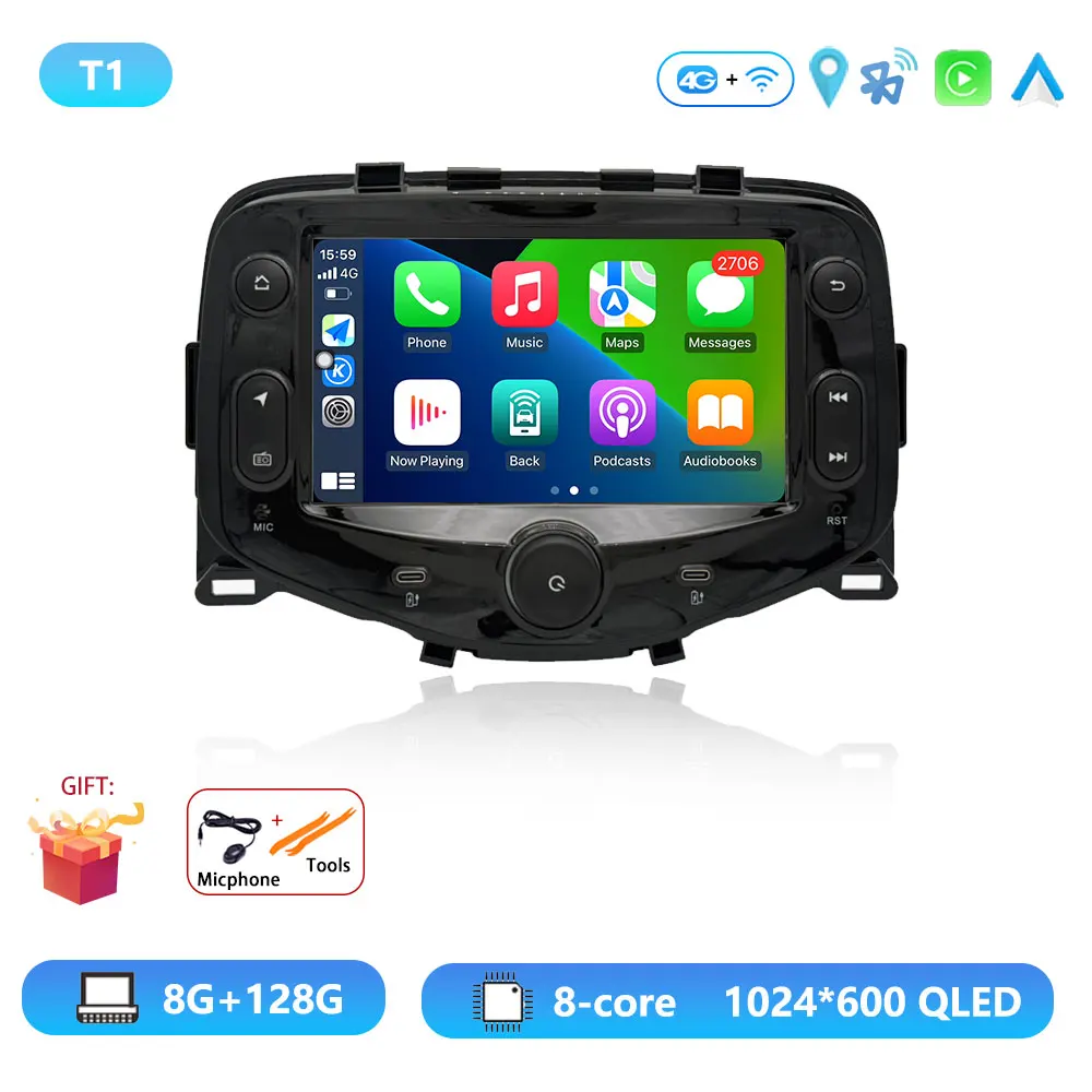 Android 15 Radio For Toyota Aygo Peugeot 108 Citroen C1 2014 - 2021 Autoradio Multimedia Player Carplay Android Auto GPS DSP DVD