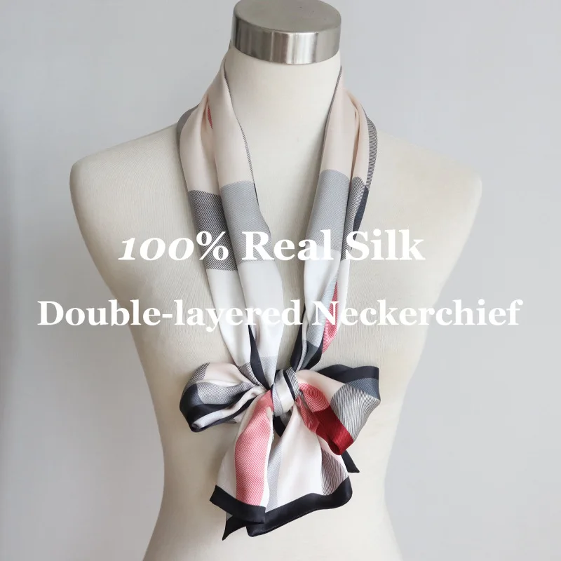 

Шелковый платок с сетчатым принтом 150x16 см, двухслойный узкий шарф из 100% тутового шелка для женщин, повязка для волос, хиджаб, лента