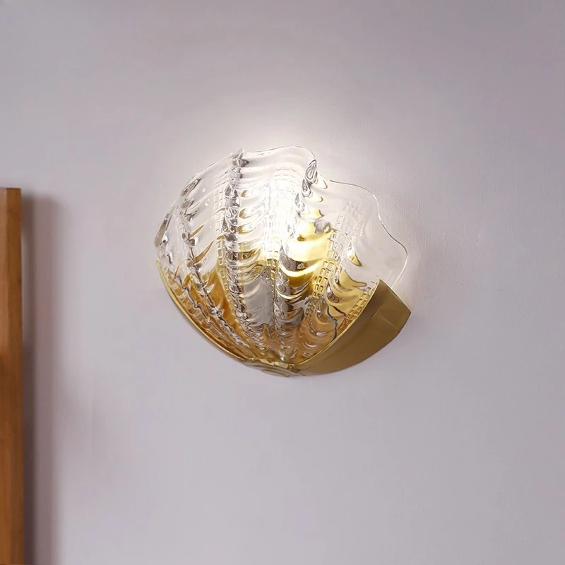French Creative Colorful Shell Glass LED Wall Lamp Copper Base Light Personality Living Room Bedroom Restaurant Corridor Sconces