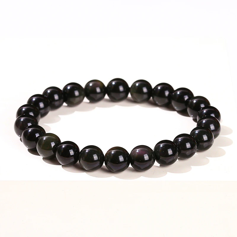 JD Natural Rainbow Obsidian Round Beads Bracelet Women Men Fashion Colorful Black Obsidian Yoga Energy Buddhist Strand Bangles