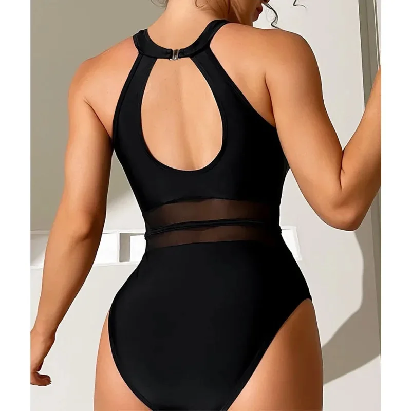 2024 Black Net Large Size Swimwear Female Plus Size One-Piece Swimsuit Push Up For Beach Pool Bather Swimming Body Bathing Suits