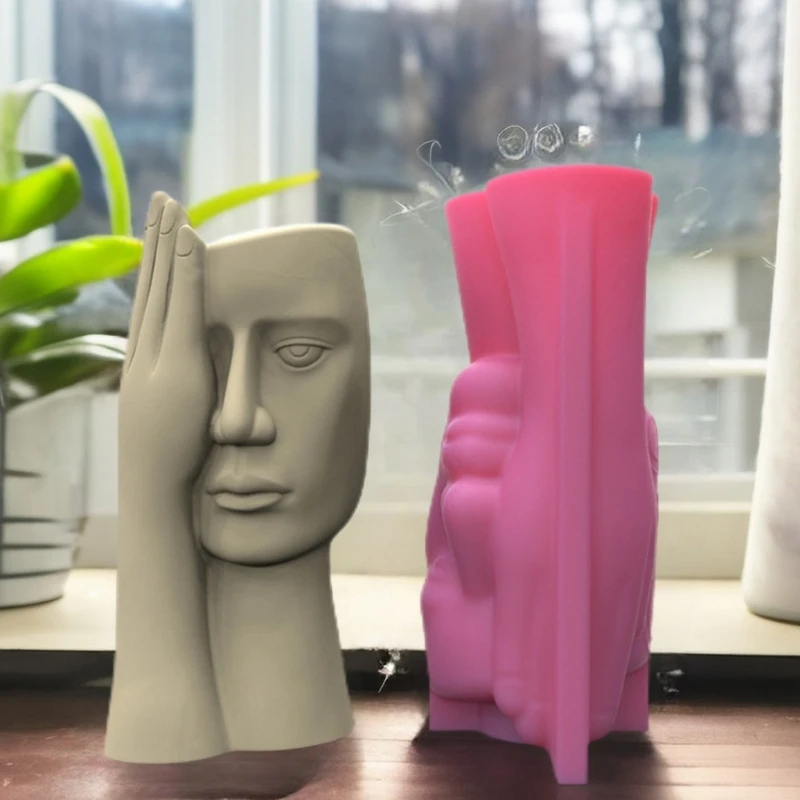 DIY Planter Vase Molds Screened Human Face Cements Mould Silicone Material