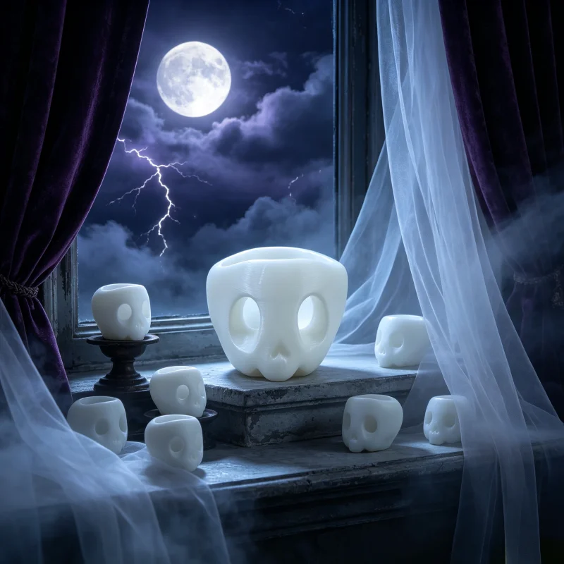 3D Printed White Skull Tea Light Candle Holder, Creative Halloween Decoration, Spooky Ambiance Lighting Ornament, Halloween Gift for Party Decoration Enthusiasts