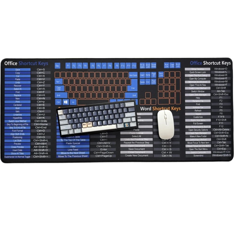 

Office Shortcuts Keys Mouse Pad Extended Pads Stitched Edge Mouse Mat Non-Slip Rubber Mousepad Programmer Desk Mat 400x900x2mm