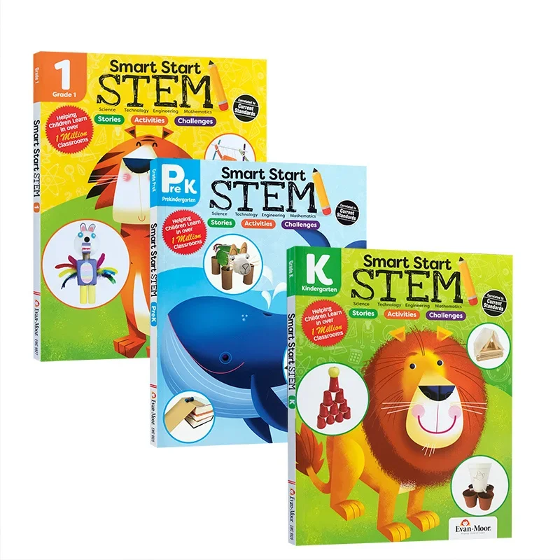 

3 книги/набор Evan Moor Smart Start STEM, английский просвещение, учебник, рабочая тетрадь, упражнения для раннего образования, полноцветный, возраст 3-7 лет