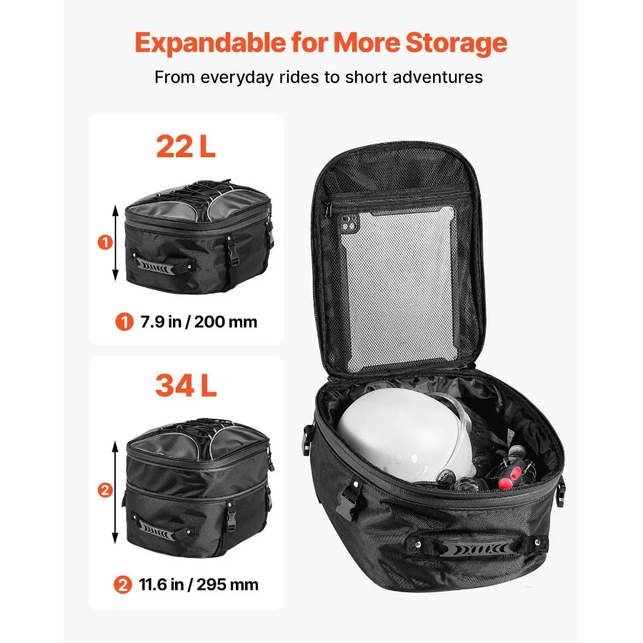 حقيبة ظهر قابلة للتوسيع للدراجات النارية للمقعد الخلفي حقيبة تخزين 2234 لتر لركوب المسافات الطويلة والتنقل اليومي مقاومة للماء