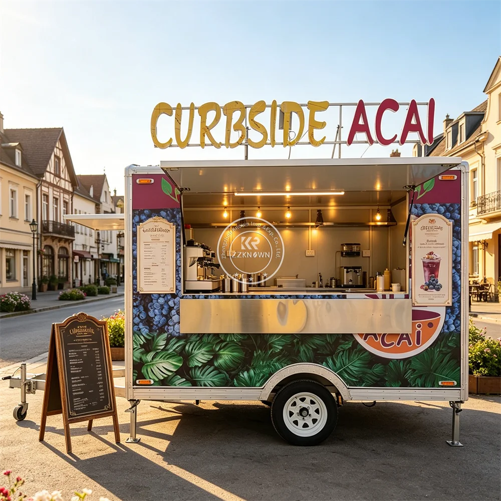 

Heavy Duty Food Cart Concession Trailer Coffee Dessert Food Truck Mobile Kitchen Trailer Outdoor Catering Food Trailer