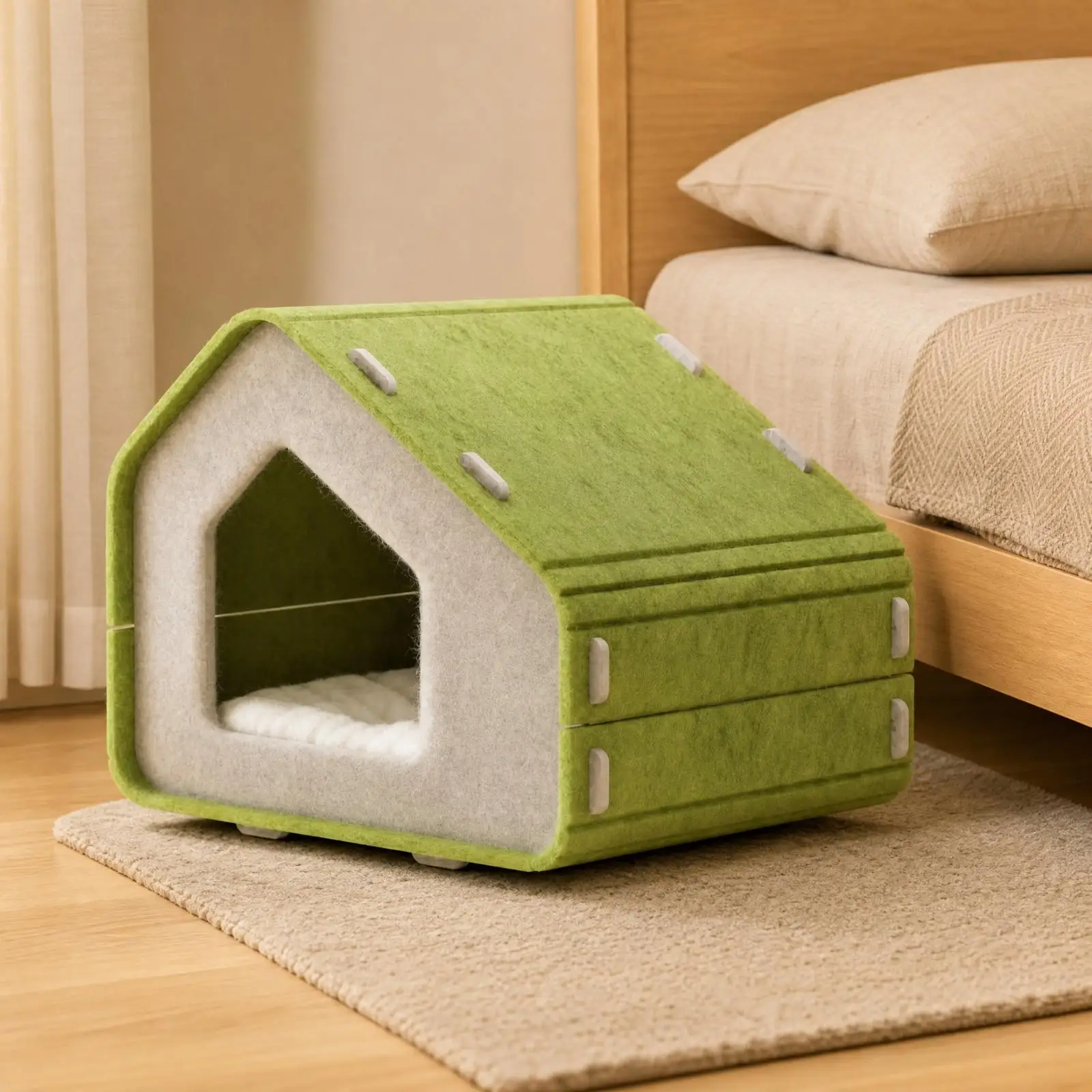 Four Season Felt Cat Sleeping House with Scratching Top for Secure Privacy and Play