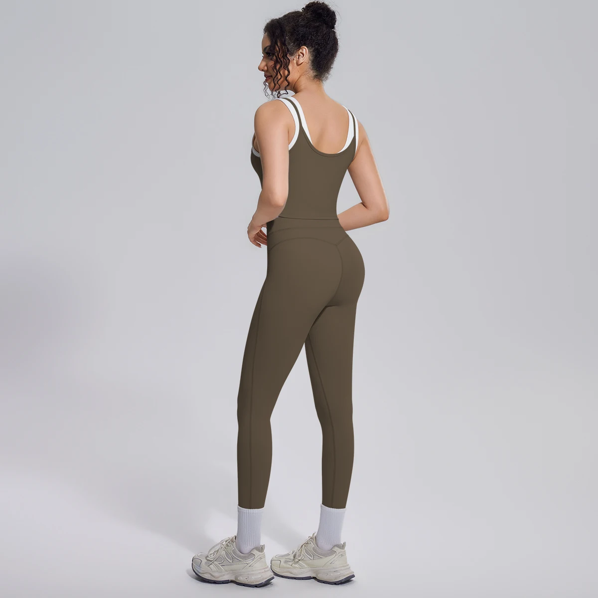 Hamidou Damen Yoga-Set, sexy, stoßdämpfend, Lauf-Yoga-Top, Farbblock-Design, hochtaillierte Fitness-Sport-Yoga-Hose, Gym-Yoga-Set – Detail 23