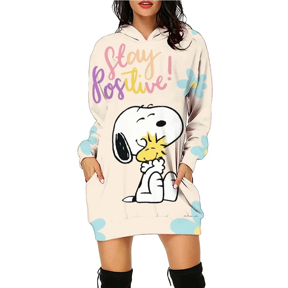 New summer Disney print Snoopy cartoon street loose casual cute hoodie women\'s long-sleeved hoodie dress