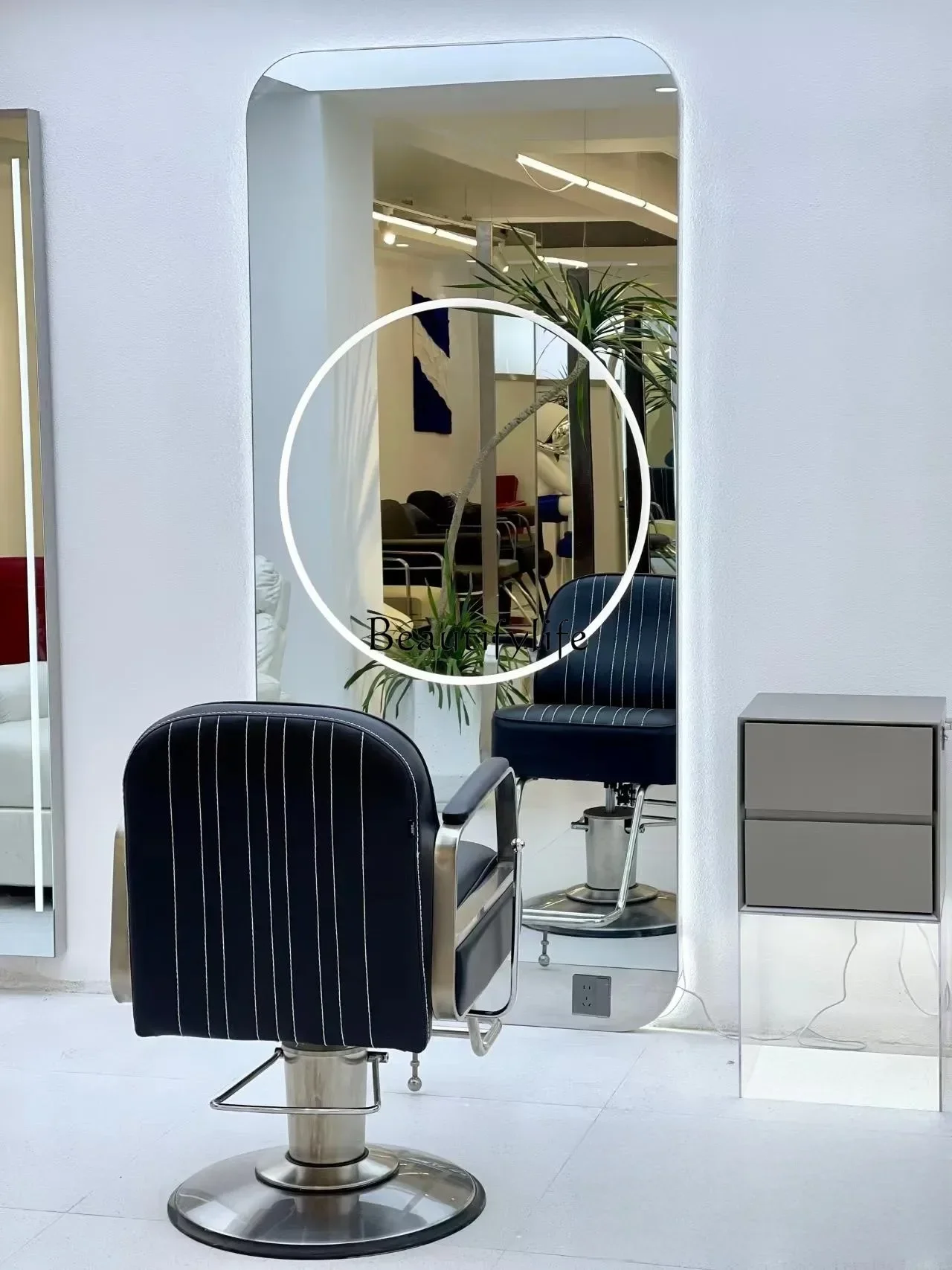 06Stainless Steel Wall-Mounted Single-Sided Mirror Hair Salon High-End Hair Cutting and Perming Large Mirror