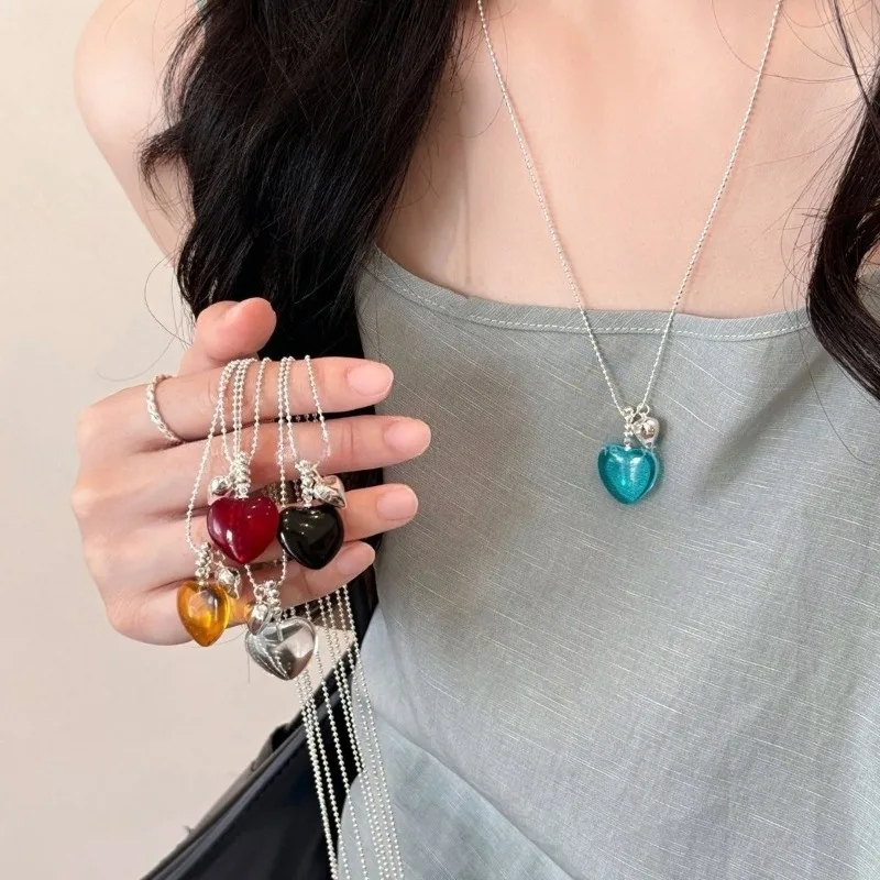 

Dopamine Love Heart Shape Pendant Necklace for Women Personality CCB Clavicle Chain Fashion Jewelry Accessories Party Gifts