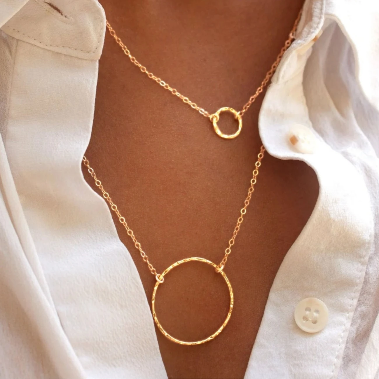 14K Gold Filled Hammered Circle Necklace Minimalist Circle Necklace Tarnish Resistant Jewelry Gift for Women