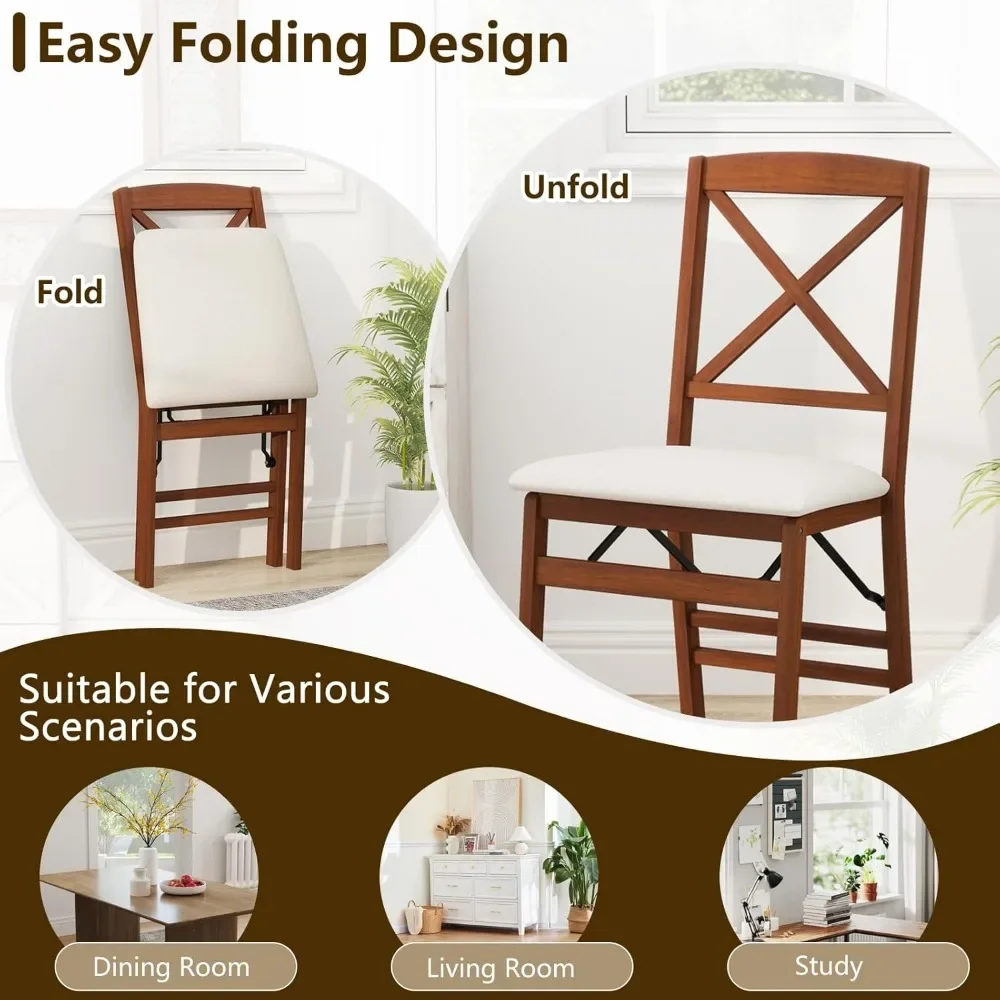 مجموعة من 4 كراسي لتناول الطعام قابلة للطي مع مقاعد مبطنة وظهر مرتفع، وكراسي مطبخ خشبية لتناول الطعام المريح #4
