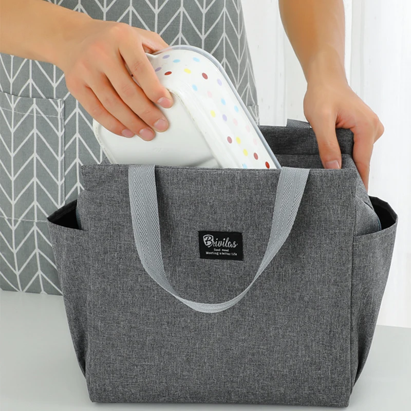 Thermal Lunch Bags Portable Oxford Fresh Cooler Pouch For Office Student Convenient Lunch Box Tote Black Gray Food Container Bag