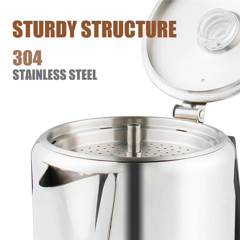 ELEG-Coffee Pot  With Heat Resistant Glass Knob & Silica Gel Handle, For Indoor Induction Cooktop, 6 Cup