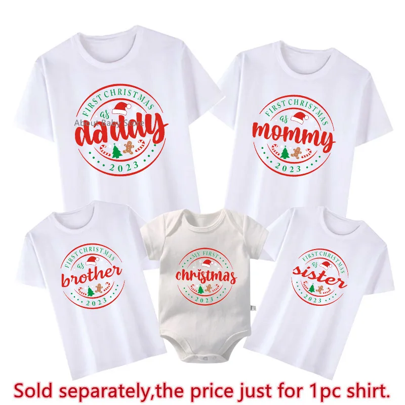 First Christmas As Daddy Mommy Brother Sister Baby Family Matching Outfits Look Father Mother Daughter Son Christmas Shirts Gift