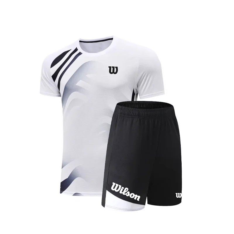 2024 New Unisex Tennis T-shirt Round Neck Breathable Fitness Short Sleeve Drawstring Mesh Shorts Professional Training Clothes