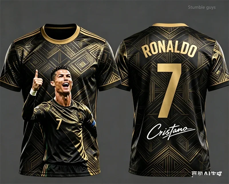Ronaldo No.7 AI Pattern 3D Print Men's Football T-shirt Oversized Sports Short Sleeve Jersey for Kids Unisex Summer Trend 2026