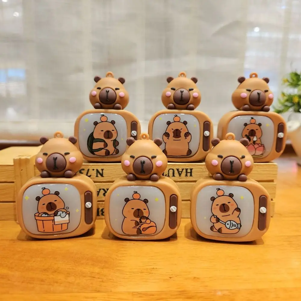

TV Style Capybara Luminous Ornaments Wooden Fish Lotus Capybara Light Decor Backpack Night Light Cute Animal Ornaments Unisex