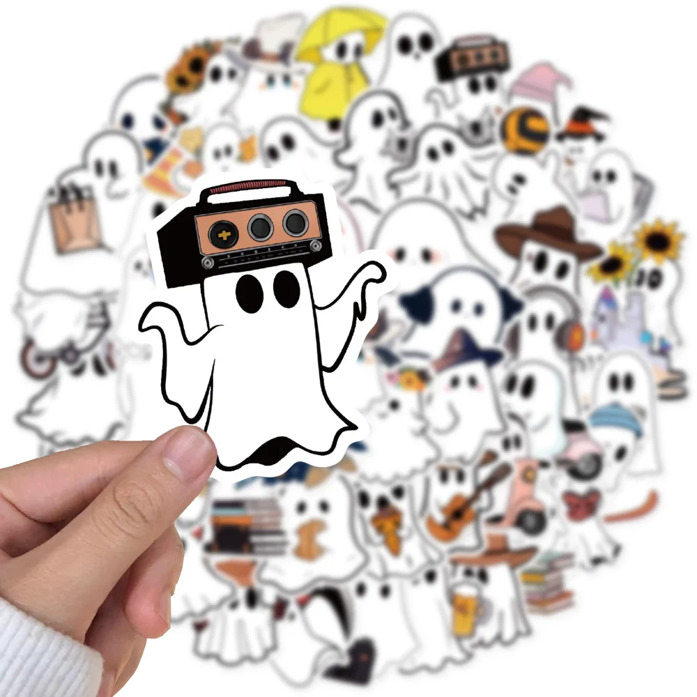 50 Pcs Small Ghost Cartoon Stickers, Mug, Cell Phone, Scrapbook, Book Doodle DIY Stickers, Vintage Halloween Decoration Stickers