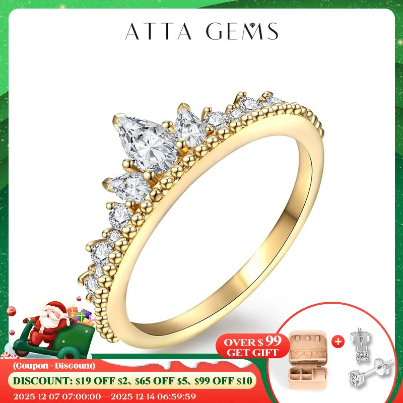 

ATTAGEMS Pear Cut 5*3mm Real 925 Sterling Silver Yellow Gold Plated Moissanite Ring for Women Pass the Diaomnd Engagement Party