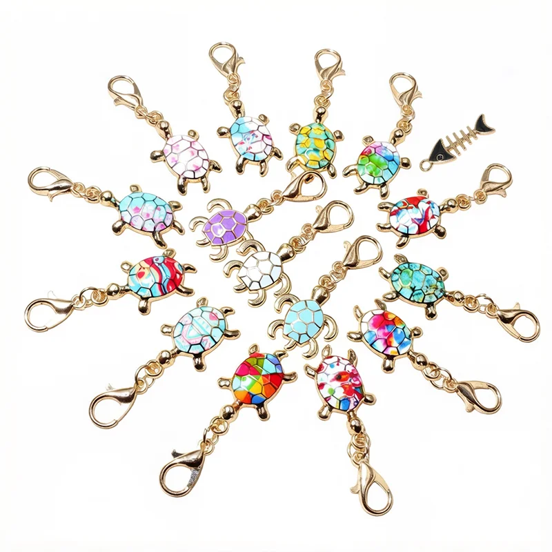 10pcs with Lobster Clasp Enamel Colorful Turtle Charms Pendant Keychain Accessories DIY Jewelry Making Findings for Bracelet