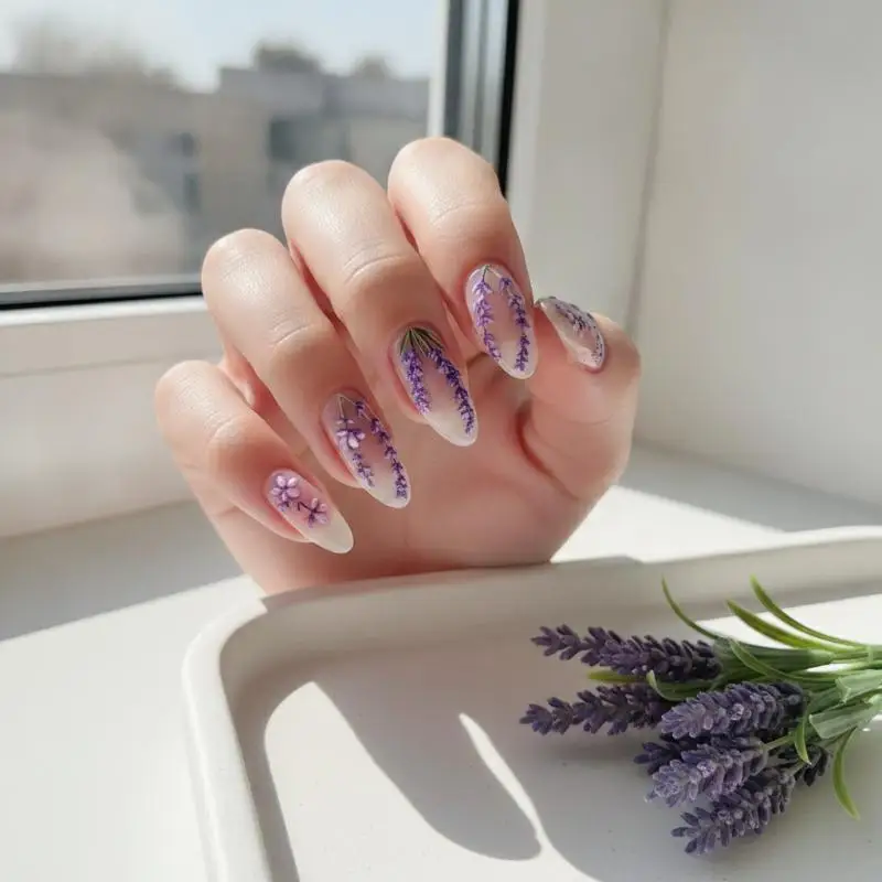 5D Embossed Elegant Lavender Flowers Nail Stickers Bright Florals Adhesive Nail Decals Spring Summer Petals Nail Access
