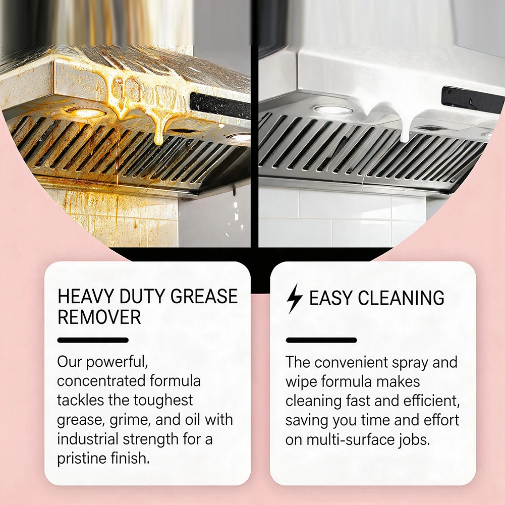 1pcs Multi-Purpose Degreaser Rinses Clean With No Residue,Sparkling Finish Kitchen Range Hood Heavy Duty Oil Grease Remover