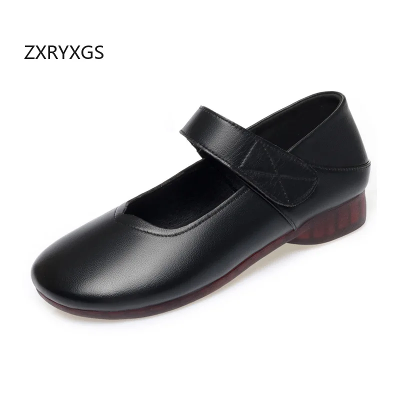 

ZXRYXGS Promotion Genuine Leather Mom Flats 2024 Autumn Cow Tendon Soft Sole Comfortable Shoes Woman New Large Size Flat Shoes