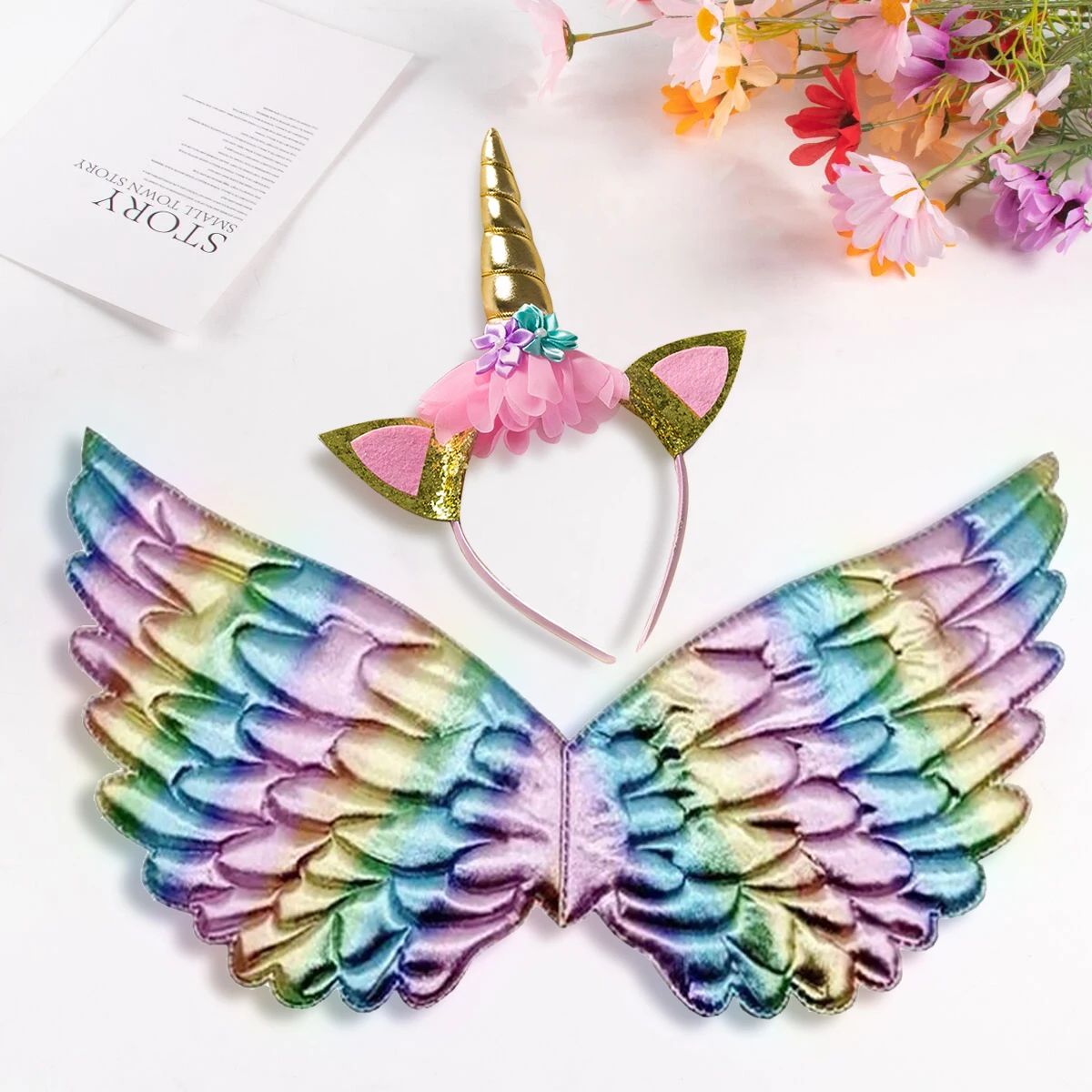 Cute Unicorn Headband Angel Wings Kids Gift Girls Rainbow Unicorn Birthday Party Decoration Cosplay Props Baby Hair Accessories