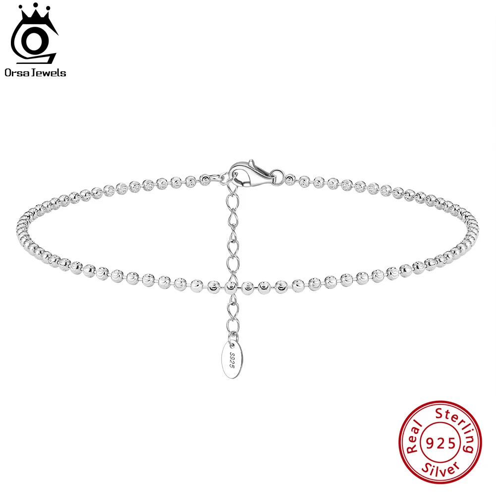 

ORSA JEWELS 925 Sterling Silver Italian Ball Bead Chain Anklet for Women Fashion Summer Beach Foot Ankle Bracelet Jewelry SA42