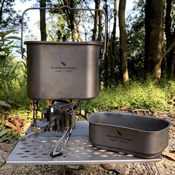 1.5L Outdoor Military Canteen Mess Kit Camping Titanium Cookware Lunch Box Cooking Titanium Pot for Backpacking Hiking Picnic