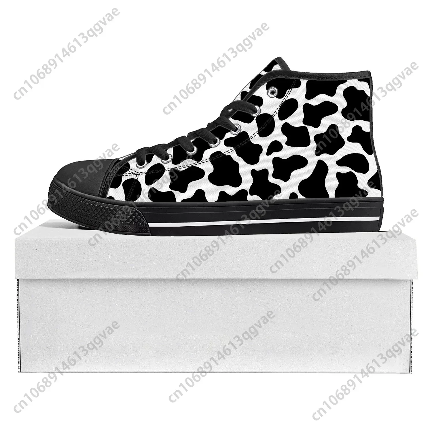 Cow Print 3D Pattern High Top High Quality Sneakers Mens Womens Teenager Canvas Sneaker Black White Printed Couple Custom Shoe