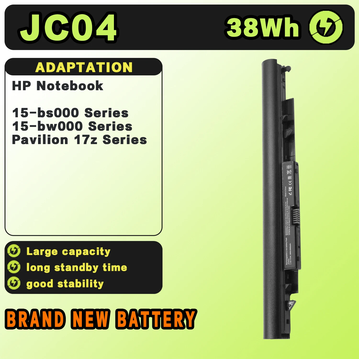 SAT JC04 New Laptop Batteries Replacement For HP Notebook 15-bs000/bw000 Pavilion 17z TPN-W129 W130 Q186 C129 14.8V-32Wh-2200mAh