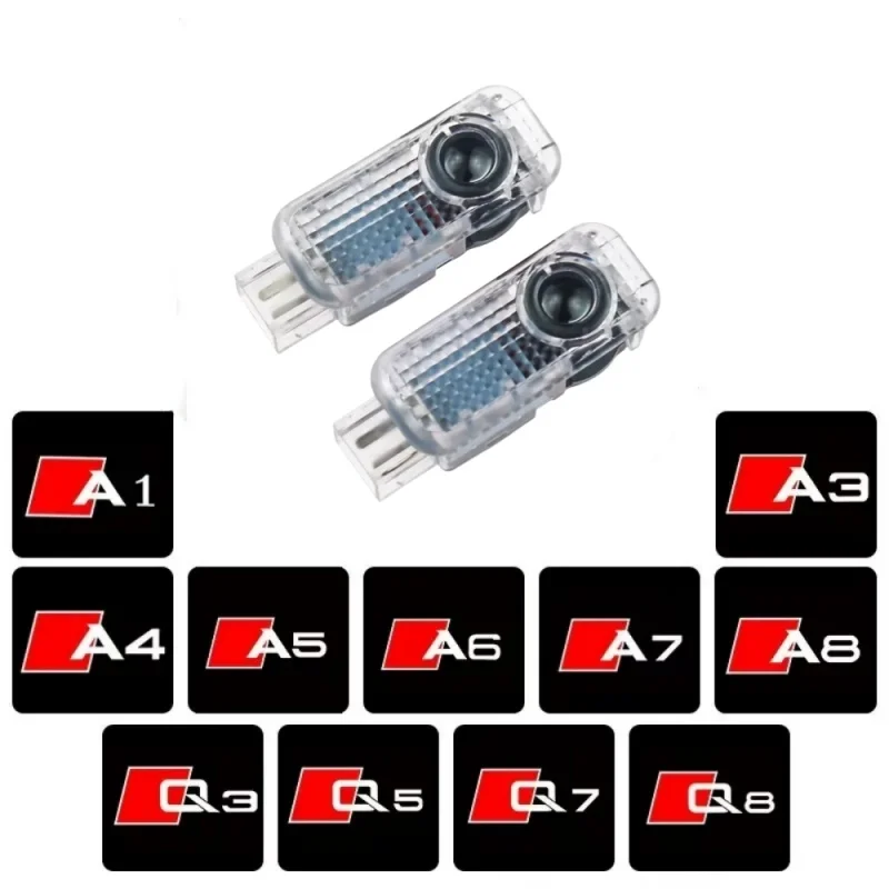 

2pcs for Audi A1 A6 C8 A4 B5 B6 B7 B8 B9 S3 S4 S5 RS3 8U Q3 Q5 8R Q7 Q8 TT A3 8V V8 8P A5 A7 A8 LED Car Door Projector Light