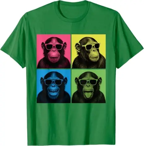 Lustiges Schimpansen-Fotokabinen-Pop-Art-T-Shirt mit Affengesichtern, Y2K-Affen-Selfie-Ästhetik-Kleidung, personalisierte Kleidung für Primaten-Fans – Detail 11