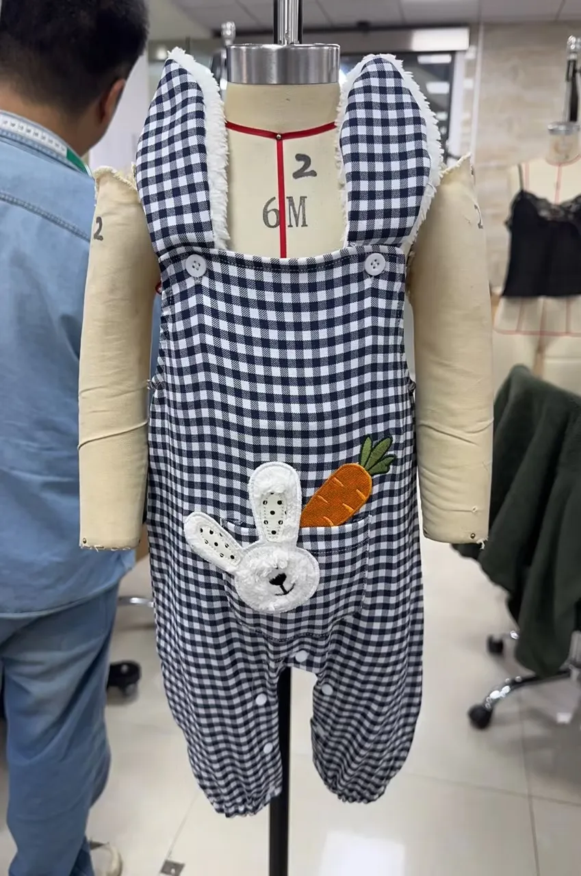 Newborn Sleeveless Plaid Embroidery Rabbit Carrot Overalls Easter Clothes Girls Boys
