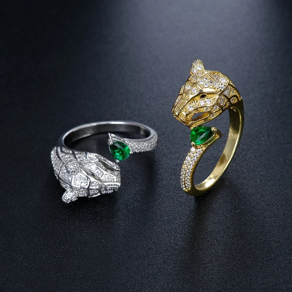 

2023 New Fashion Hip Hop Zircon Gold Leopard Inlay Zircon Rings For Women Men Punk Jewelry Party Custom Jewelry